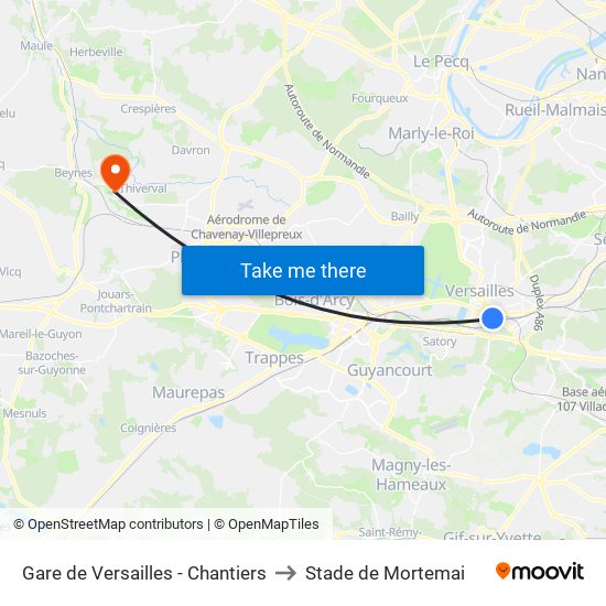 Gare de Versailles - Chantiers to Stade de Mortemai map