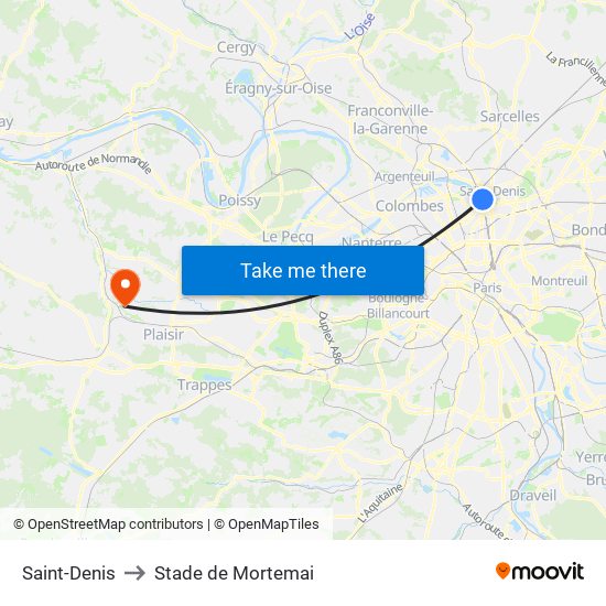 Saint-Denis to Stade de Mortemai map