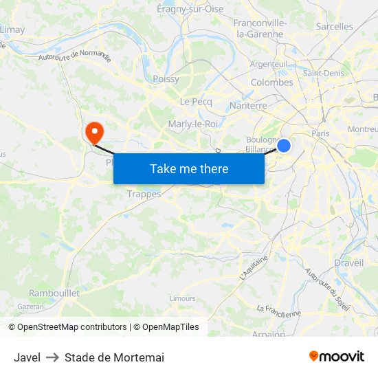 Javel to Stade de Mortemai map