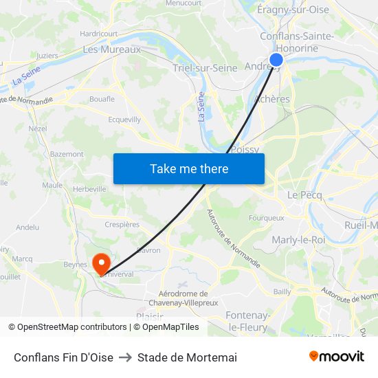 Conflans Fin D'Oise to Stade de Mortemai map