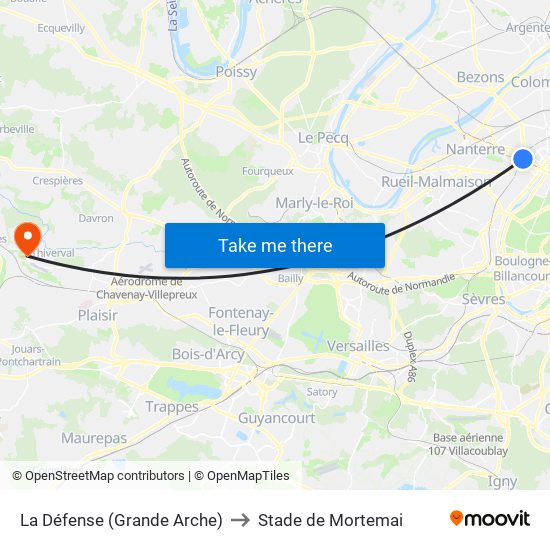 La Défense (Grande Arche) to Stade de Mortemai map