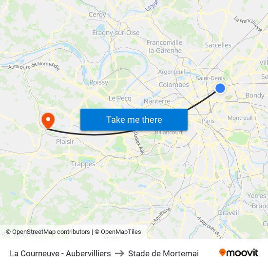 La Courneuve - Aubervilliers to Stade de Mortemai map