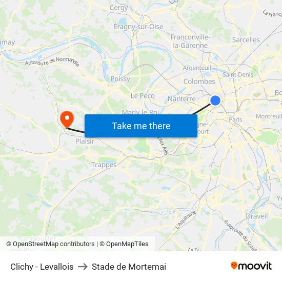 Clichy - Levallois to Stade de Mortemai map