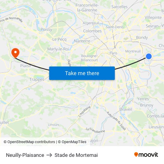 Neuilly-Plaisance to Stade de Mortemai map