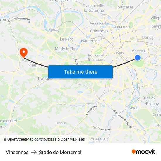 Vincennes to Stade de Mortemai map