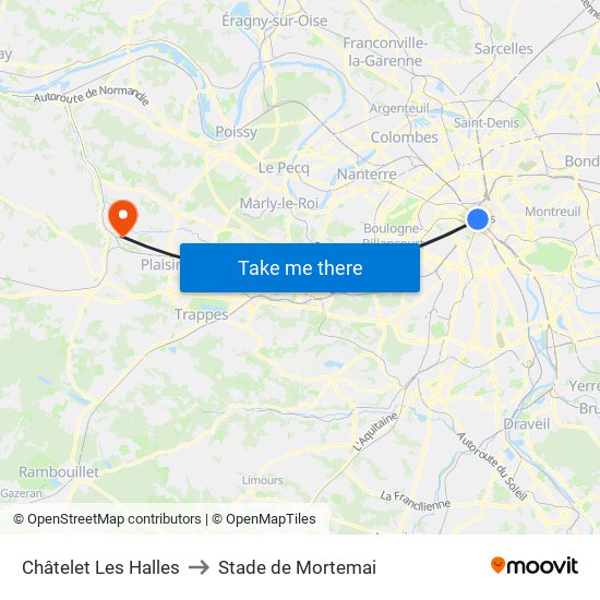 Châtelet Les Halles to Stade de Mortemai map