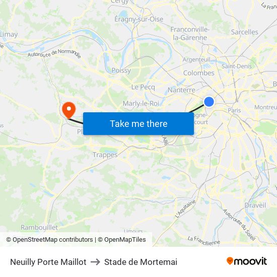Neuilly Porte Maillot to Stade de Mortemai map