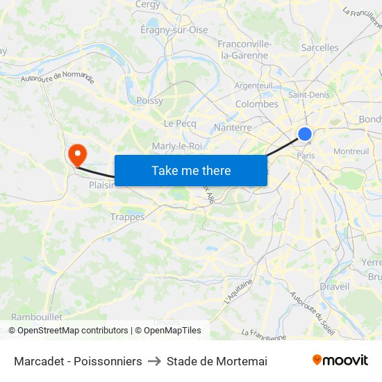 Marcadet - Poissonniers to Stade de Mortemai map