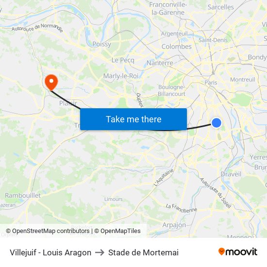 Villejuif - Louis Aragon to Stade de Mortemai map