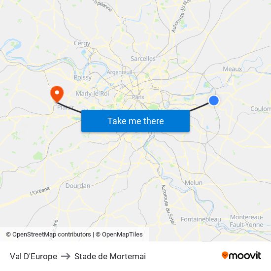 Val D'Europe to Stade de Mortemai map