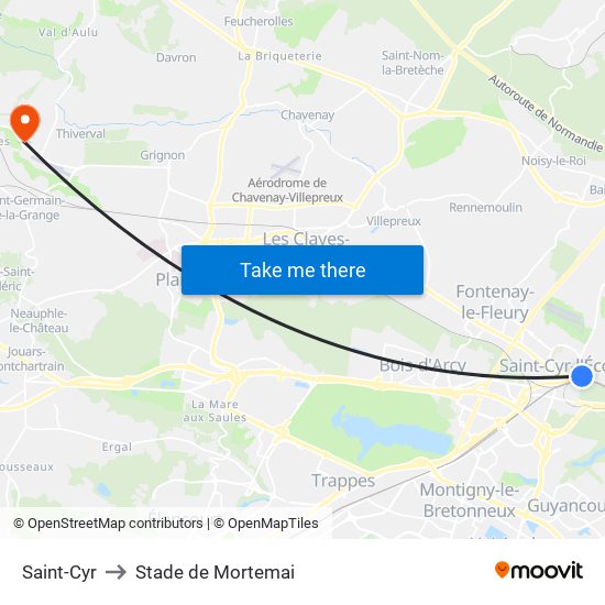 Saint-Cyr to Stade de Mortemai map