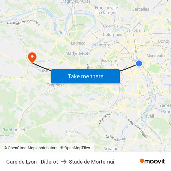 Gare de Lyon - Diderot to Stade de Mortemai map