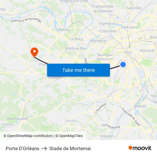 Porte D'Orléans to Stade de Mortemai map