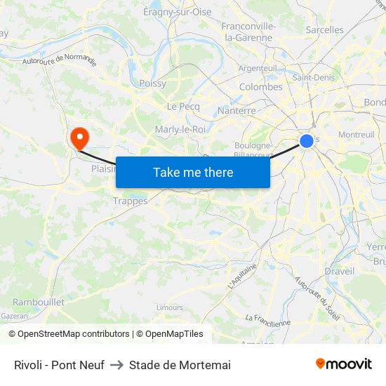 Rivoli - Pont Neuf to Stade de Mortemai map
