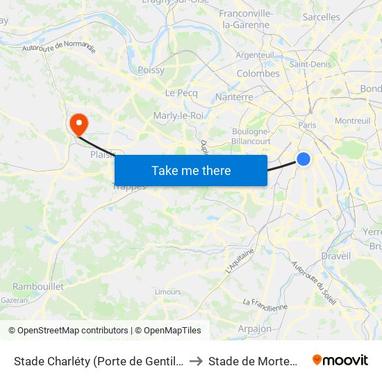 Stade Charléty (Porte de Gentilly) to Stade de Mortemai map