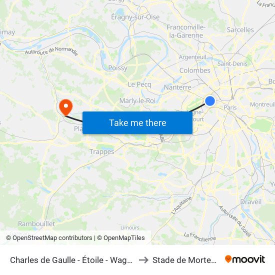 Charles de Gaulle - Étoile - Wagram to Stade de Mortemai map
