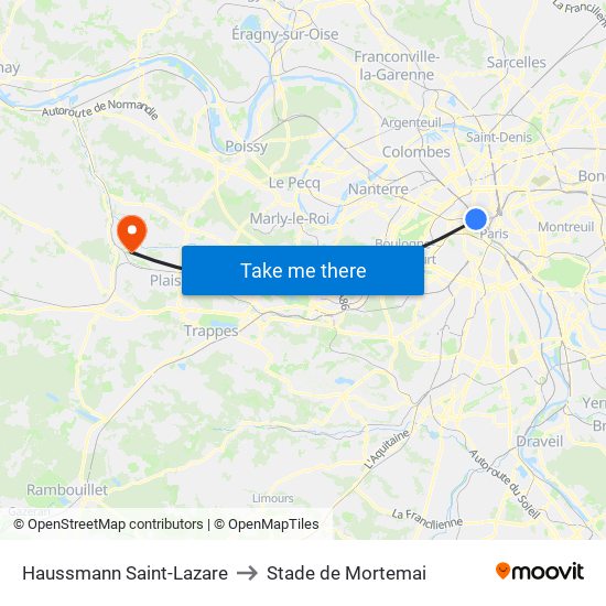 Haussmann Saint-Lazare to Stade de Mortemai map