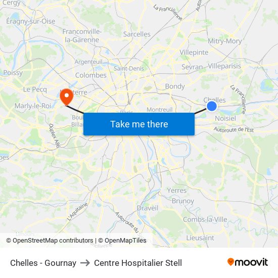 Chelles - Gournay to Centre Hospitalier Stell map
