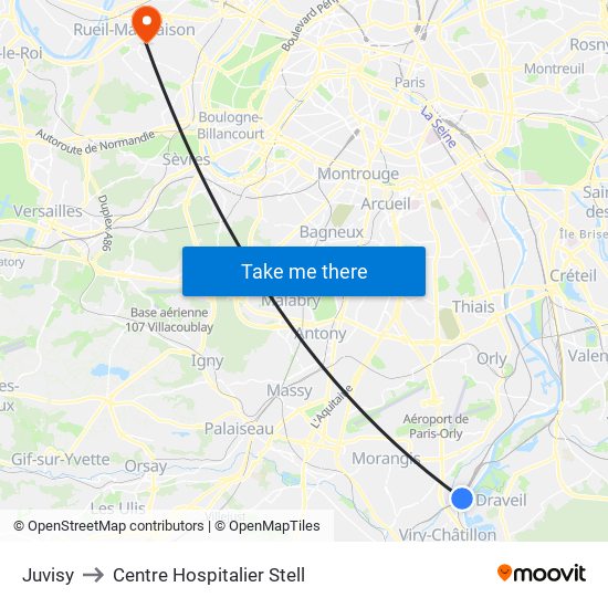 Juvisy to Centre Hospitalier Stell map