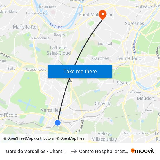 Gare de Versailles - Chantiers to Centre Hospitalier Stell map