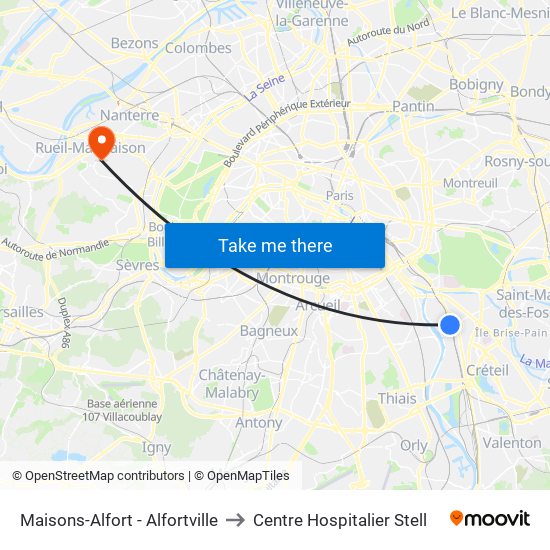Maisons-Alfort - Alfortville to Centre Hospitalier Stell map