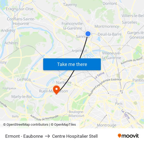 Ermont - Eaubonne to Centre Hospitalier Stell map