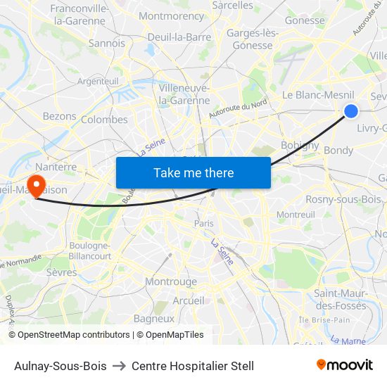 Aulnay-Sous-Bois to Centre Hospitalier Stell map