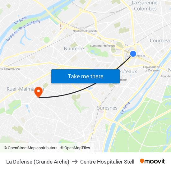 La Défense (Grande Arche) to Centre Hospitalier Stell map