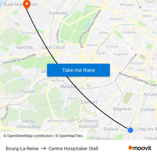 Bourg-La-Reine to Centre Hospitalier Stell map