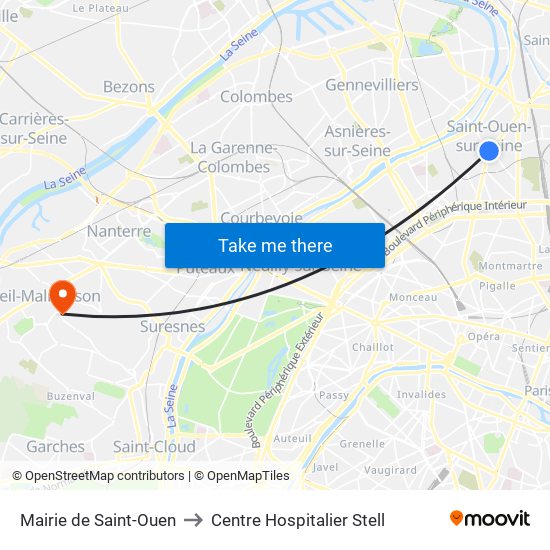 Mairie de Saint-Ouen to Centre Hospitalier Stell map