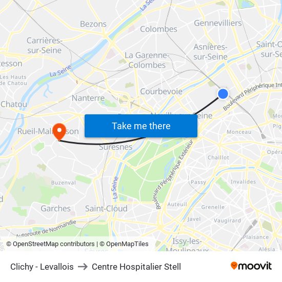 Clichy - Levallois to Centre Hospitalier Stell map