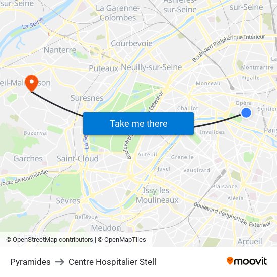 Pyramides to Centre Hospitalier Stell map