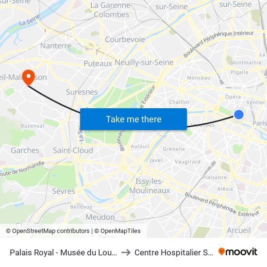 Palais Royal - Musée du Louvre to Centre Hospitalier Stell map
