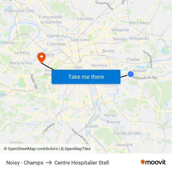 Noisy - Champs to Centre Hospitalier Stell map