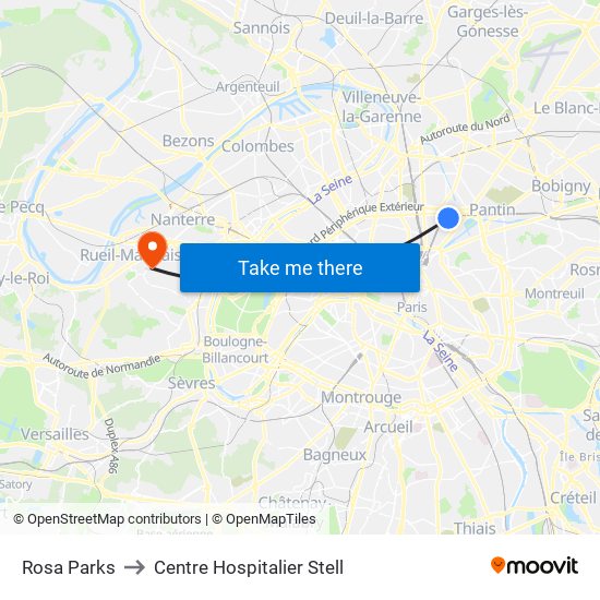 Rosa Parks to Centre Hospitalier Stell map