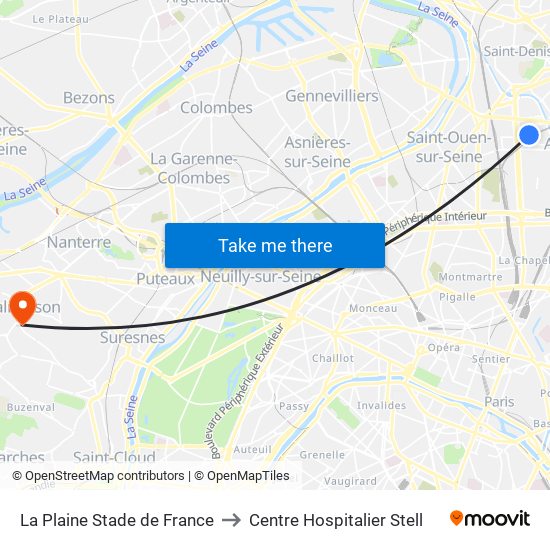 La Plaine Stade de France to Centre Hospitalier Stell map