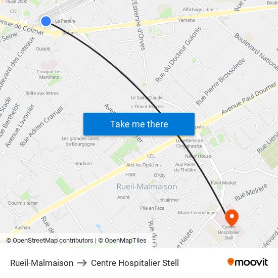 Rueil-Malmaison to Centre Hospitalier Stell map