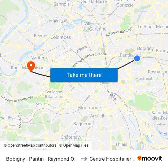 Bobigny - Pantin - Raymond Queneau to Centre Hospitalier Stell map
