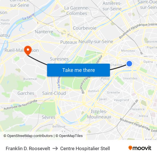 Franklin D. Roosevelt to Centre Hospitalier Stell map