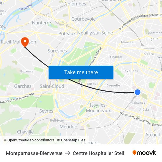 Montparnasse-Bienvenue to Centre Hospitalier Stell map