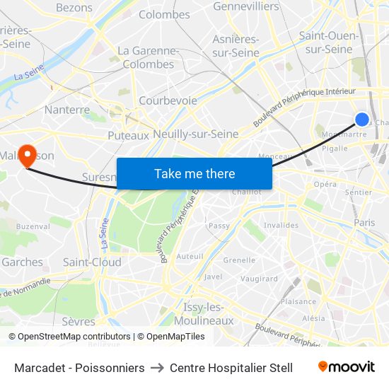 Marcadet - Poissonniers to Centre Hospitalier Stell map