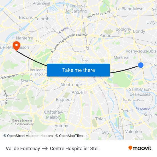 Val de Fontenay to Centre Hospitalier Stell map