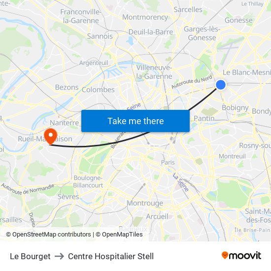 Le Bourget to Centre Hospitalier Stell map