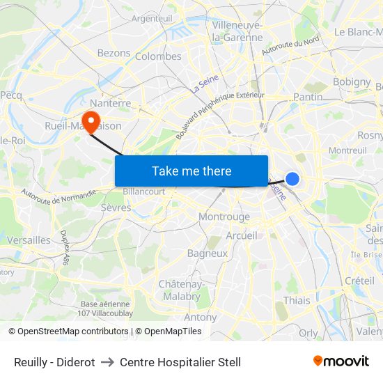 Reuilly - Diderot to Centre Hospitalier Stell map