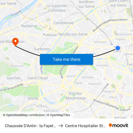 Chaussée D'Antin - la Fayette to Centre Hospitalier Stell map