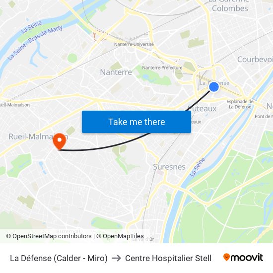 La Défense (Calder - Miro) to Centre Hospitalier Stell map