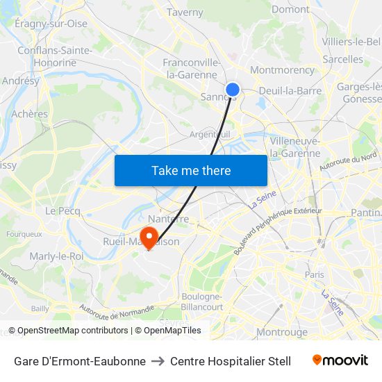 Gare D'Ermont-Eaubonne to Centre Hospitalier Stell map