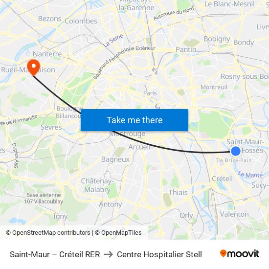 Saint-Maur – Créteil RER to Centre Hospitalier Stell map