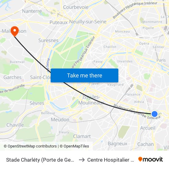 Stade Charléty (Porte de Gentilly) to Centre Hospitalier Stell map