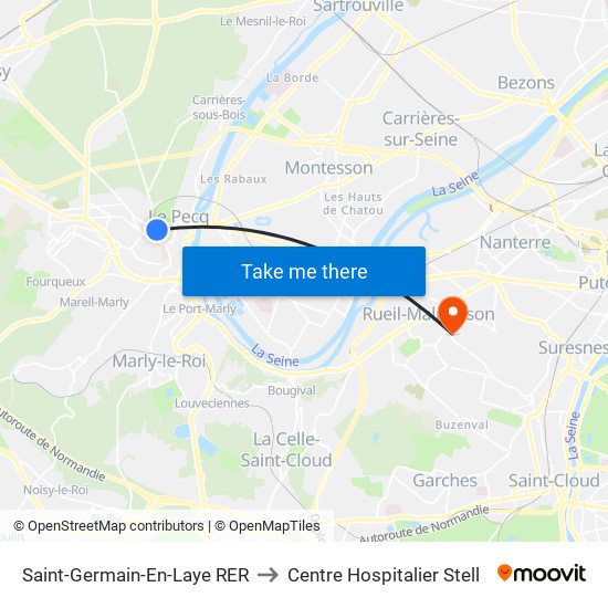 Saint-Germain-En-Laye RER to Centre Hospitalier Stell map